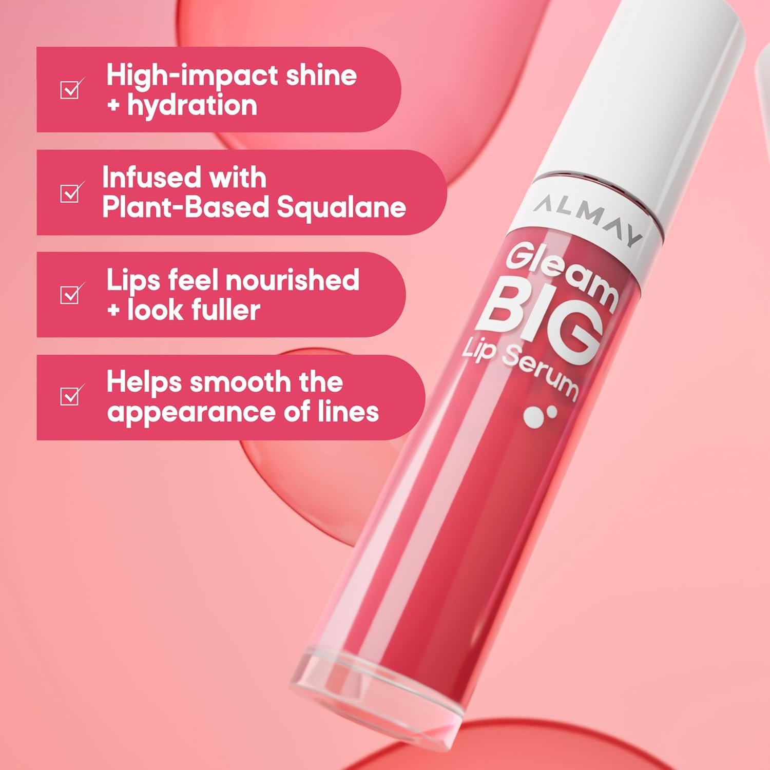 Almay Gleam Big™ Lip Serum, Hydrating and Moisturizing, Hypoallergenic Lip Gloss, Non-Sticky, 400 Berry Excited, 0.13 fl oz