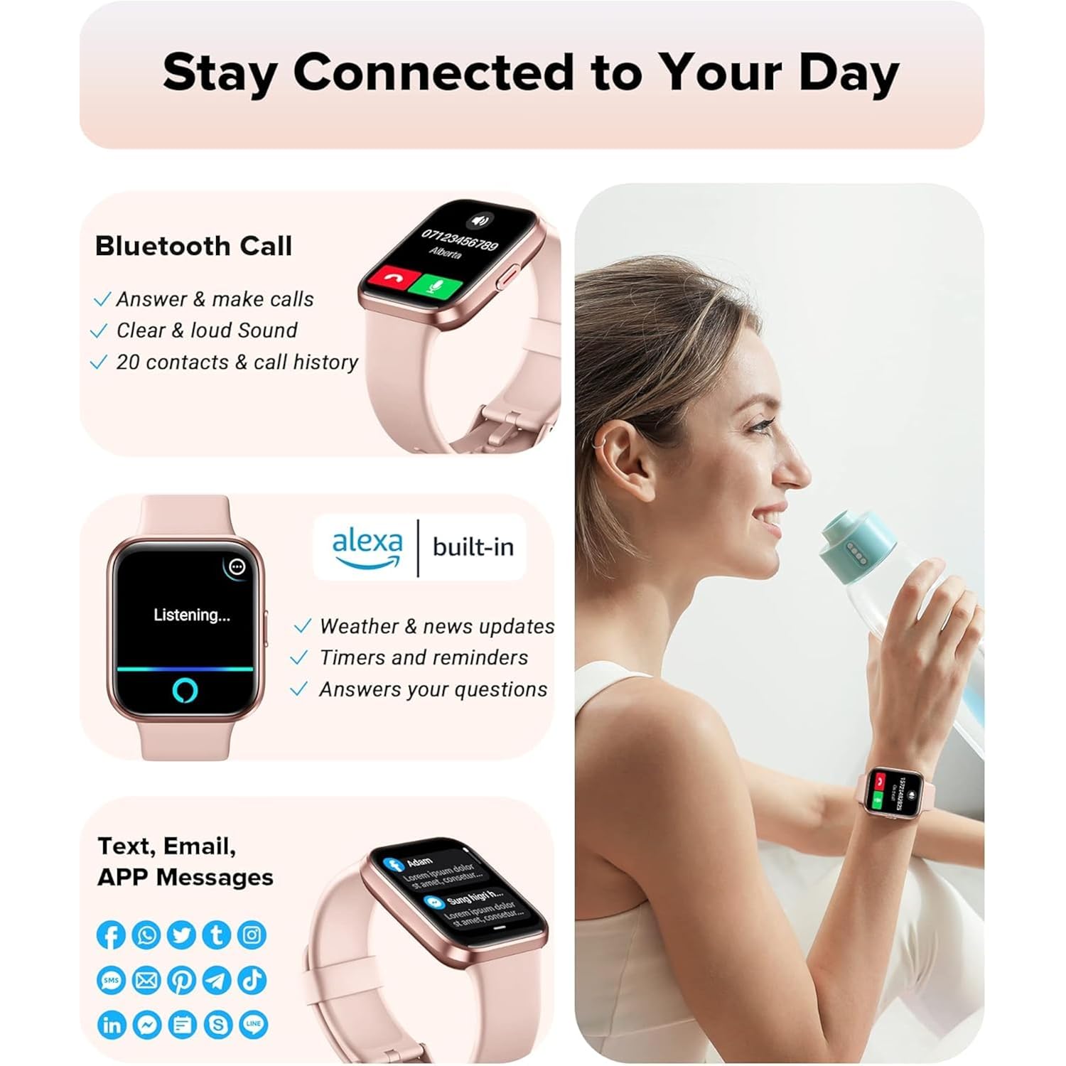 Smart Watches for Women, 1.8" Touch Screen Fitness Watch with Heart Rate, Pedometer, IP68 Waterproof Smartwatch for iPhone Android, 2 Packs