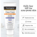 Neutrogena Clear Face Sunscreen Lotion Spf 50 For Acne-Prone Skin Broad Spectrum Uva Uvb Protection Oil-Free No-Fragrance No-Oxybenzone Water-Resistant Daily Face Moisturizer, 3 Fl Oz
