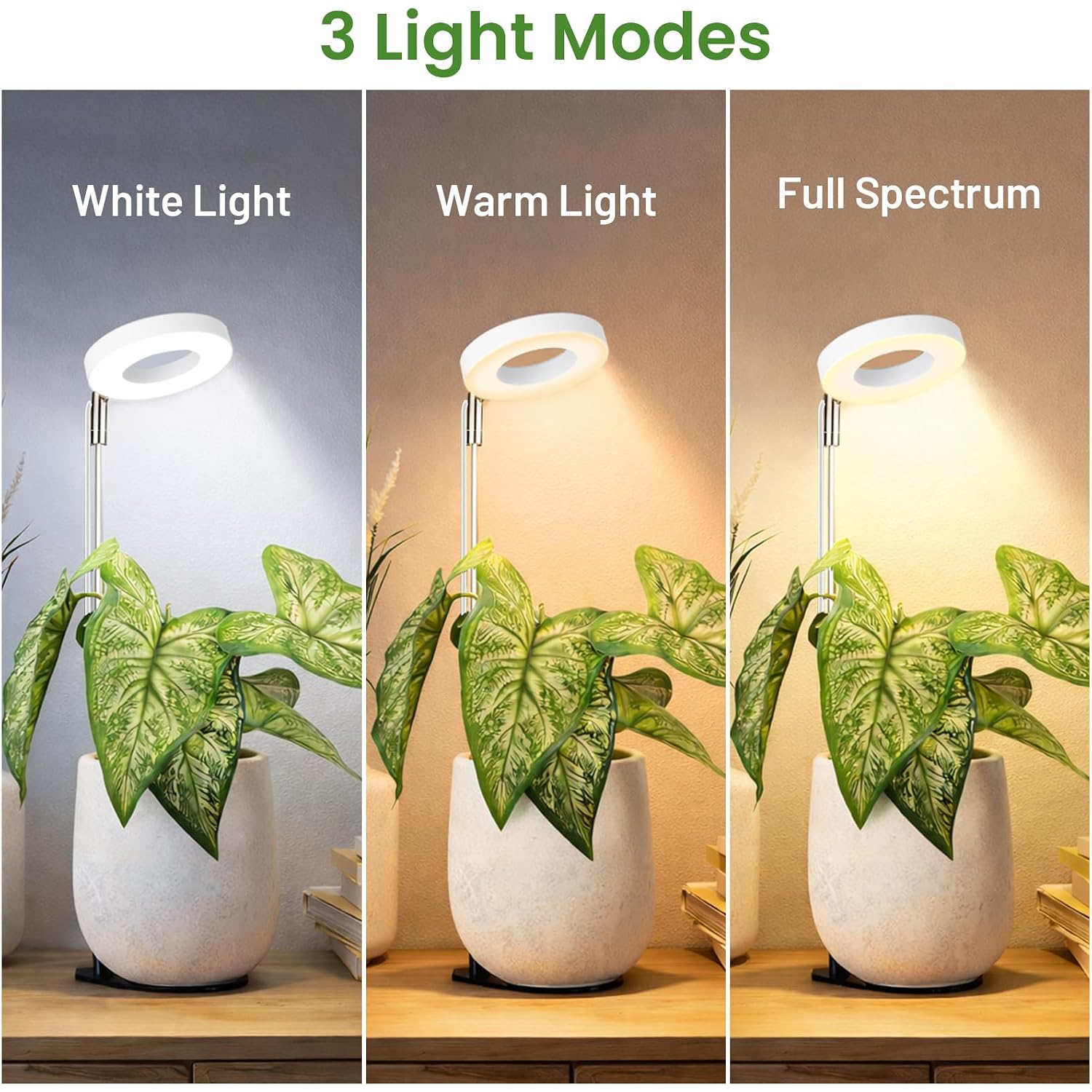 Lbw Grow Light For Indoor Plants, Full Spectrum Plant Light With Base, Height Adjustable Plant Growing Lamp With Auto On/Off Timer 6/8/12/16H, 3 Colors,5 Dimmable Brightness, For Small Plants, White