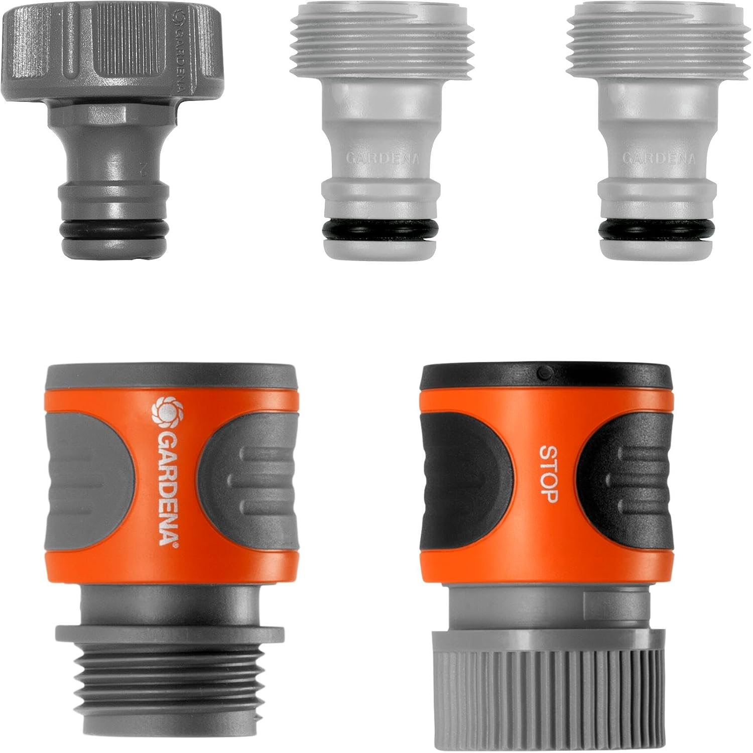 Gardena (18270-81) 5-Piece Quick Connect Hose Fittings: Garden Hose Quick Connect Kit For 5/8 Inch Or 1/2 Inch Hose - Quickly Connect Garden Hoses, Sprinklers, Spray Nozzles, And Accessories.
