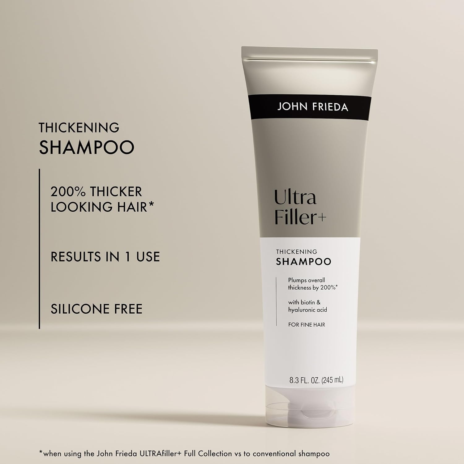 John Frieda ULTRAfiller+ Thickening Shampoo for Thinning & Fine Hair, Volumizing Shampoo with Biotin & Hyaluronic Acid, 8.3 fl oz