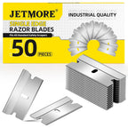 JETMORE Single Edge Razor Blades, 50 Pack High Carbon Steel Razor Blades for Scraper, Sharp Utility Blades for Removing Glue, Stickers, Labels, Paint, Glass, Safety Razor Blades Individually Wrapped