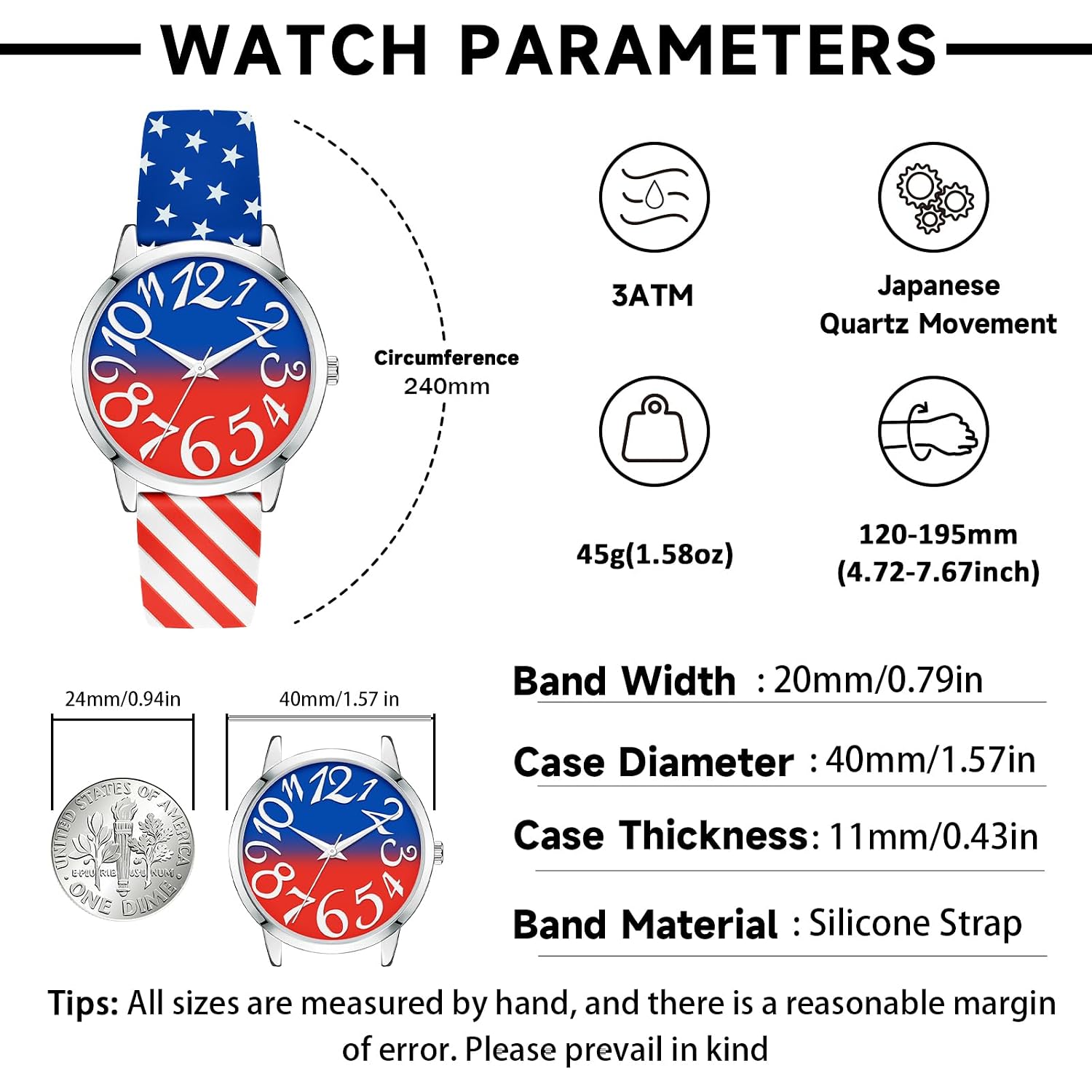 Watches For Women Men, Red Blue Silicone Strap, Large Face Big Number | Easy To Read, Fashion Quartz Analog, 30M Water Resistant