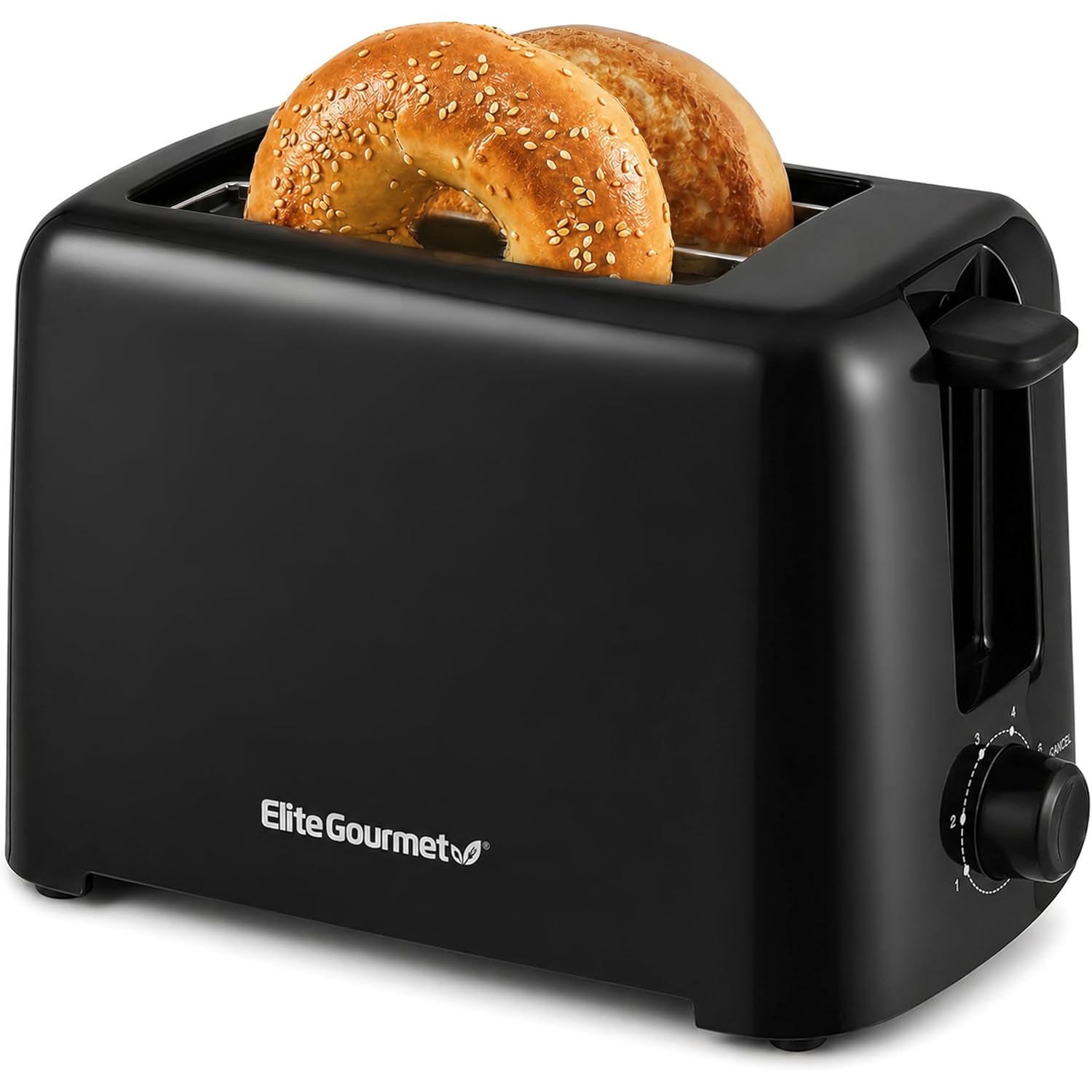 Elite Gourmet 2-Slice Cool Touch Toaster – 6 Browning Levels, Extra Wide 1.25” Slots for Bagels & Thick Bread, Cancel Function, Compact, ETL Certified, Black