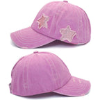 Initlove Ponytail Baseball Cap For Women Star High Messy Bun Caps Washed Cotton Distressed Hats