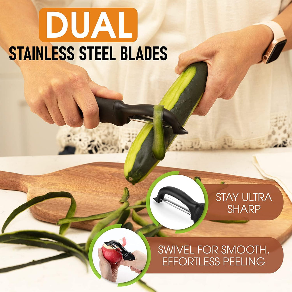 Spring Chef Premium Swivel Vegetable Peeler, Soft Grip Handle And Ultra Sharp Stainless Steel Blades - Perfect Kitchen Peeler For Veggie, Fruit, Potato, Carrot, Apple - Black