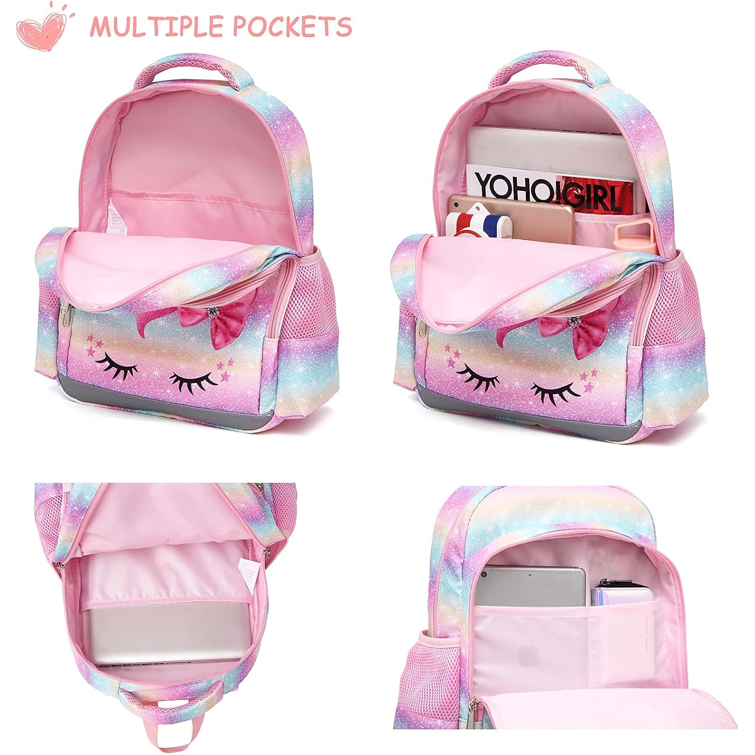 Backpack For Girls, Kids Backpacks Preschool Kindergarten Bookbag Cute Lightweight With Chest Strap And Lunchbox (Unicorn)