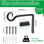 Plant Hangers Outdoor, 2 Pack 6 Inch Plant Hooks For Wall Hanging Plants | Metal Hanging Plant Bracket. Holds Up To 44 Lbs. For Hanging Plants, Bird Feeder, Flower Basket, Wind Chimes, Indoor Outdoor
