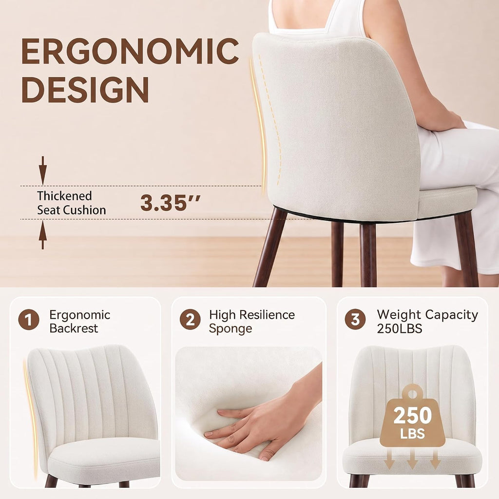 Upholstered Dining Chairs Set Of 4, Modern Fabric Dining Chairs With Curved Backrest & Solid Rubber Wood Legs, Padded Kitchen Dining Room Chairs For Restaurant Cafe, Beige