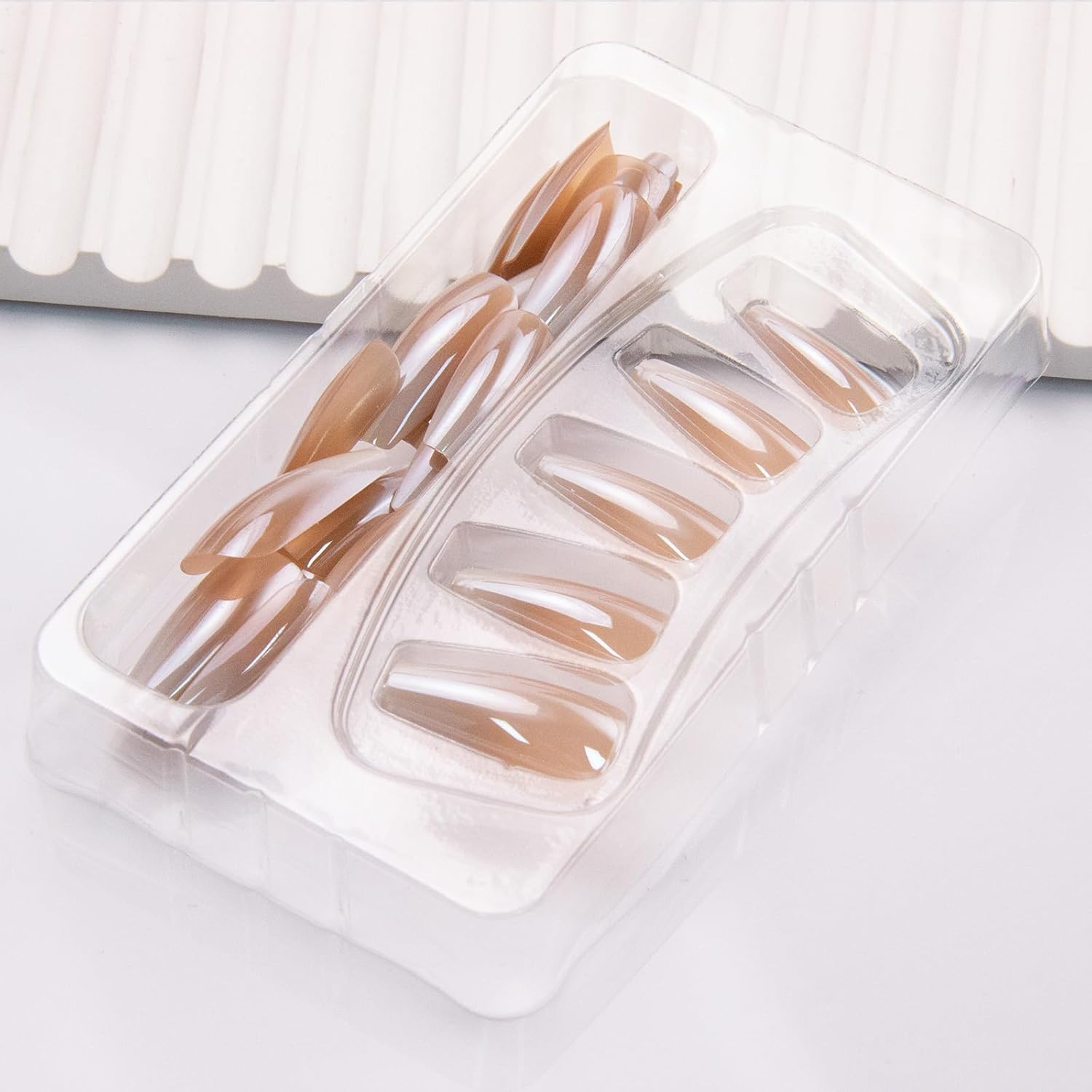 Square Press on Nails Ombre Fake Nails Chrome False Nails Glossy Medium Artificial Acrylic Nail Press ons Full Cover Stick Glue on Nails for Women Manicure Decoration 24Pcs