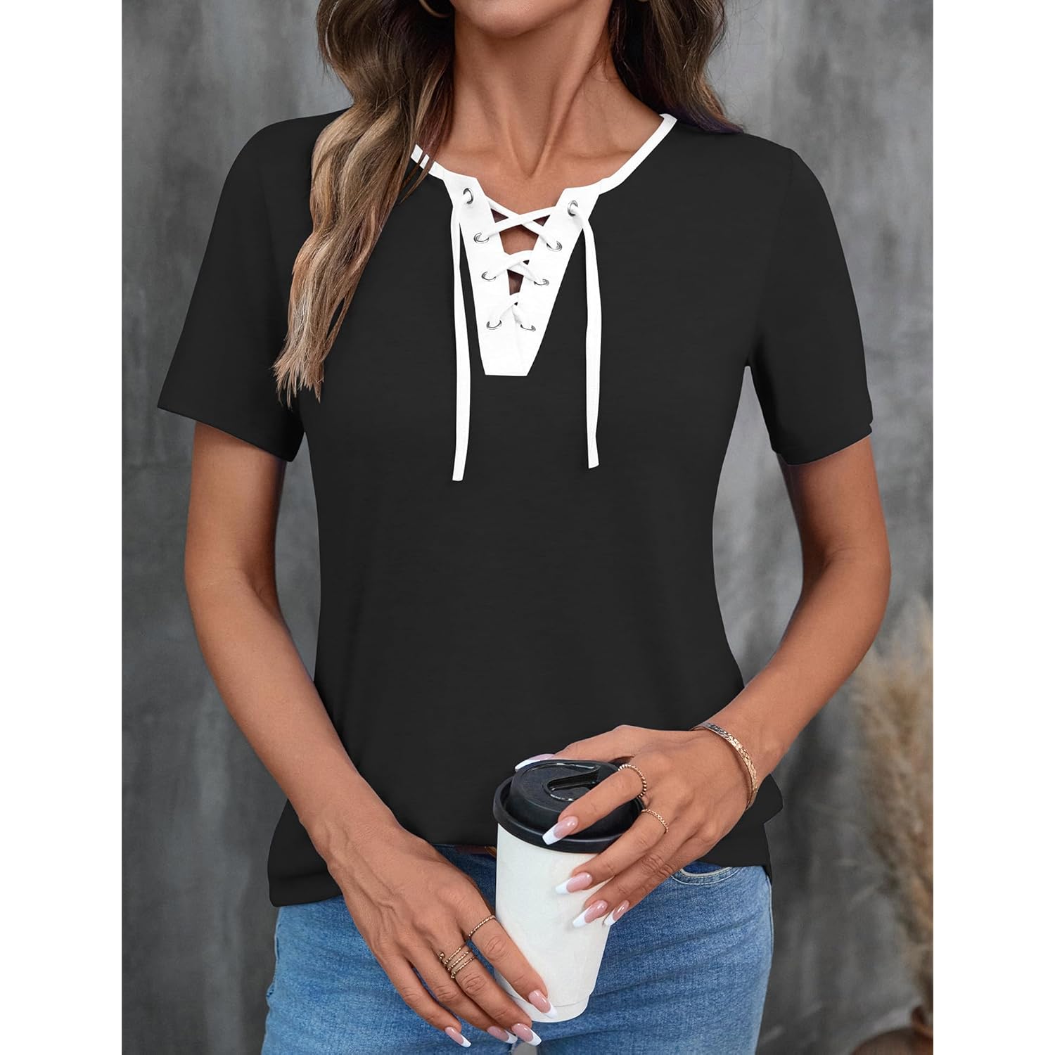 Womens Criss Cross Short Sleeve T-Shirts V-Neck Floral Summer Blouse Tops