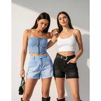 Jean Shorts Womens Strechy High Waisted Denim Shorts with Patch Pocket Cuffed Hem Casual Summer S-XXL