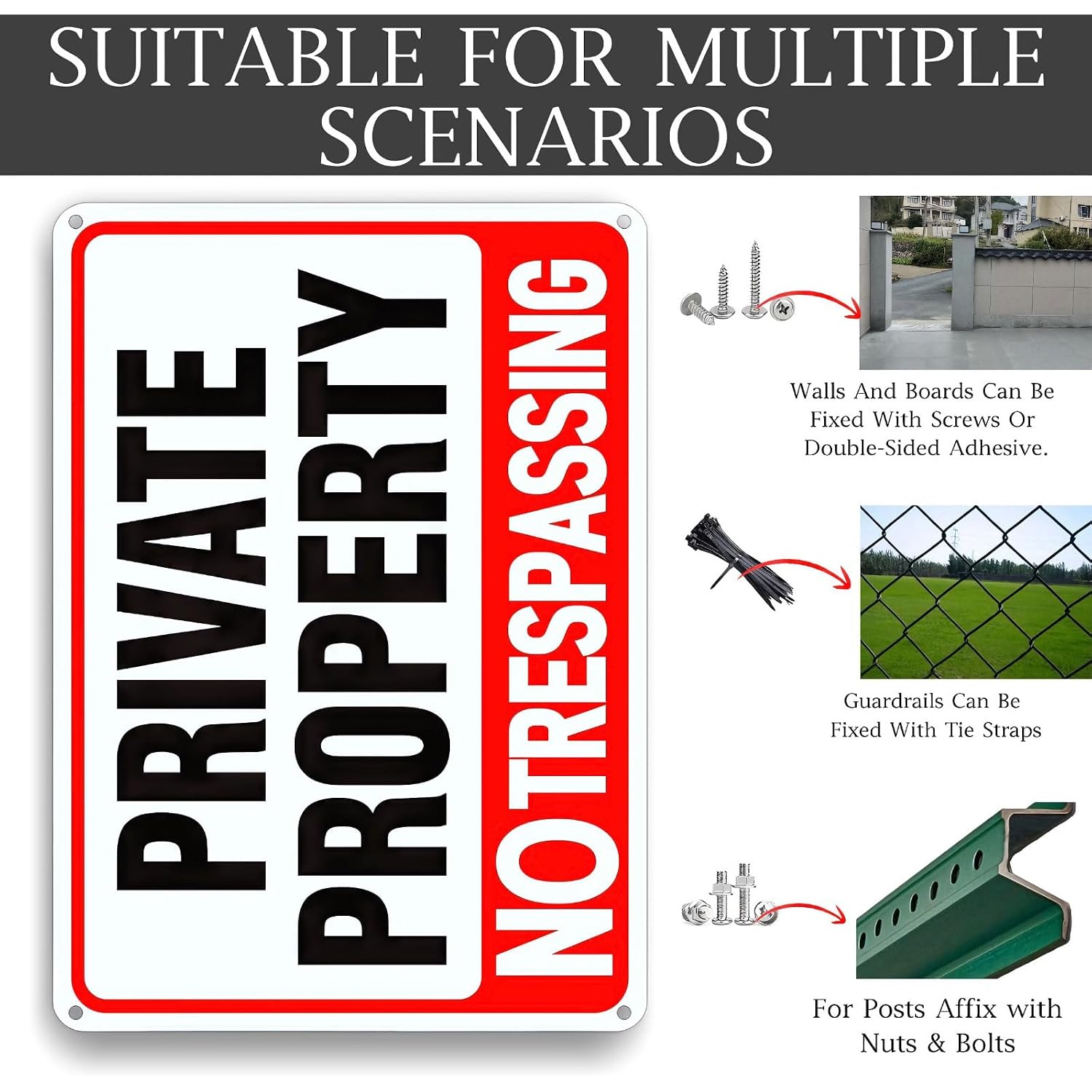 4 Pack Large No Trespassing Signs Private Property, 12X8 In Aluminum Sign | Reflective Aluminum Signs, Which Are Weather - Resistant And Easy To Install, Are Suitable For Courtyards, Gates And Fences
