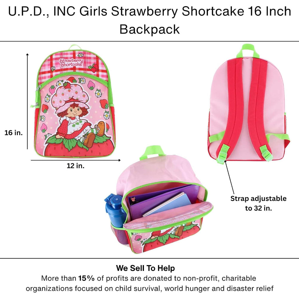 Fast Forward Strawberry Shortcake 16" Backpack Bottom Half Moon With 1 Front Pocket