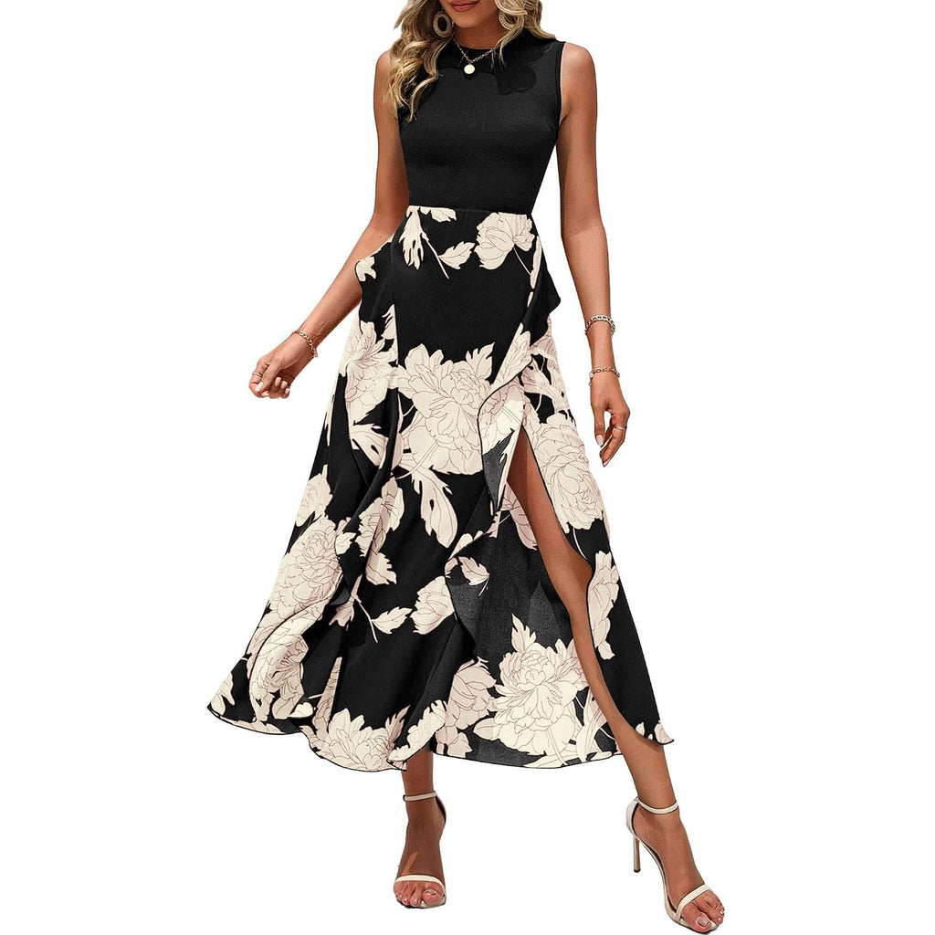 Btfbm Summer Dresses For Women 2026 Casual Spring Floral Sleeveless Ruffle Boho Cocktail Wedding Guest Party Midi Dress