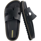Cushionaire Crisp Women’S Slide Sandal – Faux Leather Cutout Slip-On With Artisan Stitching & Memory Foam, Wide Widths Available