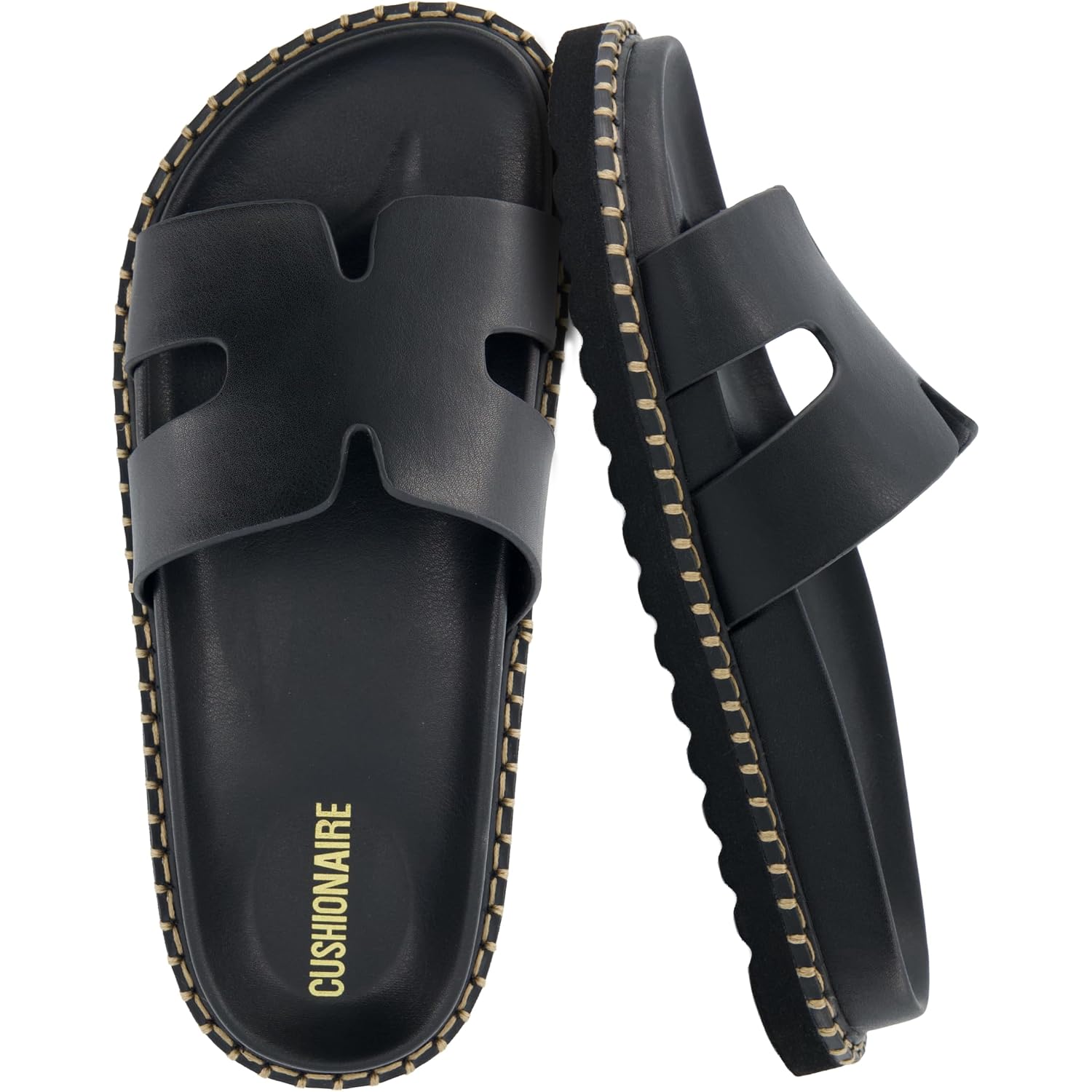 Cushionaire Crisp Women’S Slide Sandal – Faux Leather Cutout Slip-On With Artisan Stitching & Memory Foam, Wide Widths Available