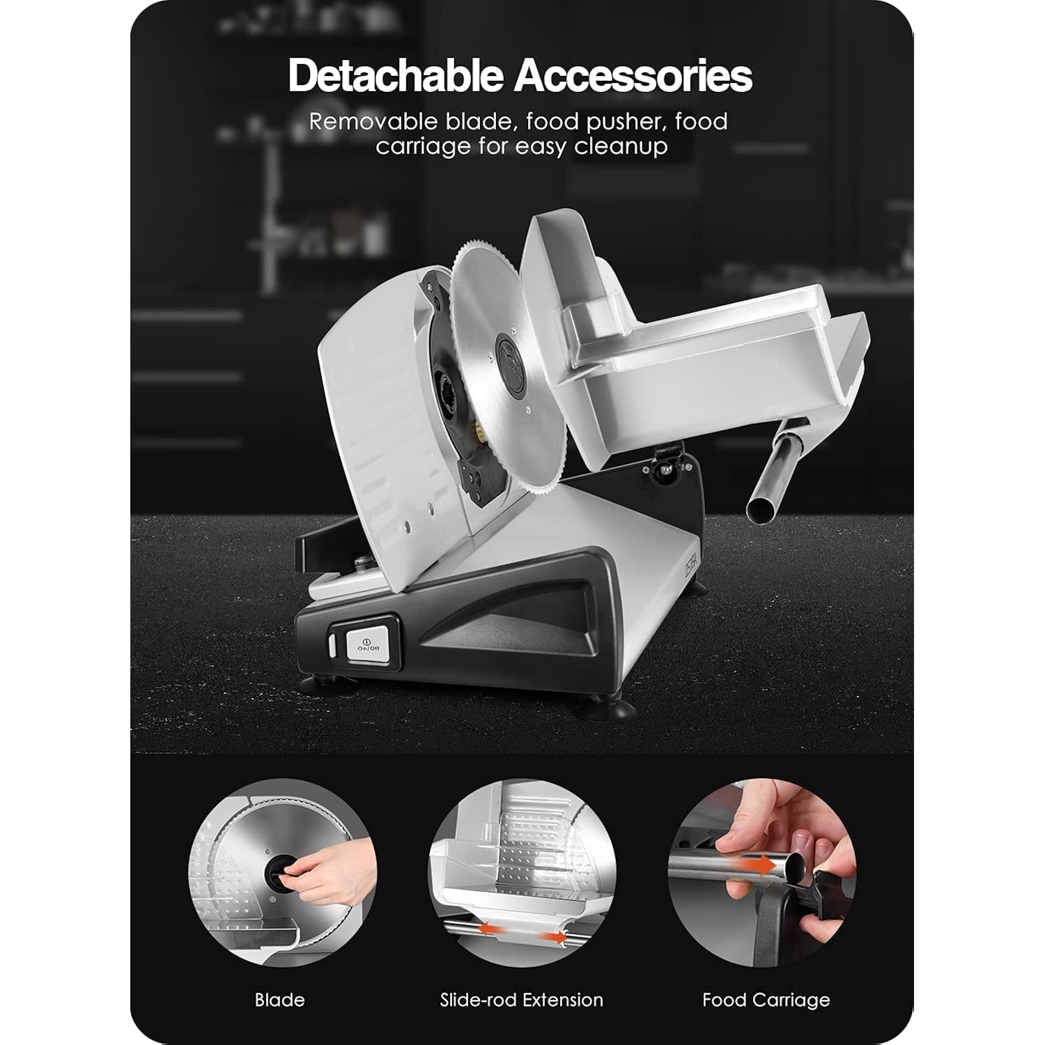Ostba Meat Slicer 200W Electric Deli Food Slicer With 2 Removable 7.5" Stainless Steel Blade, Adjustable Thickness For Home Use, Child Lock Protection, Easy To Clean, Cuts Meat, Bread And Cheese
