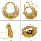 Gold Purse For Women, Woven Knotted Bread Crossbody Clutch Top Handle Creative Noodles Bag Underarm Shoulder Handbag | Woven