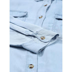 Astylish Women Button Down Denim Shirts Casual Long Sleeve V Neck Chambray Blouse Top