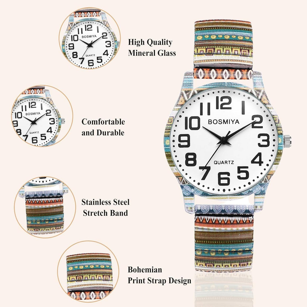 Oidea Women'S Stretch Band Quartz Watch Large Face Easy Reader Dial