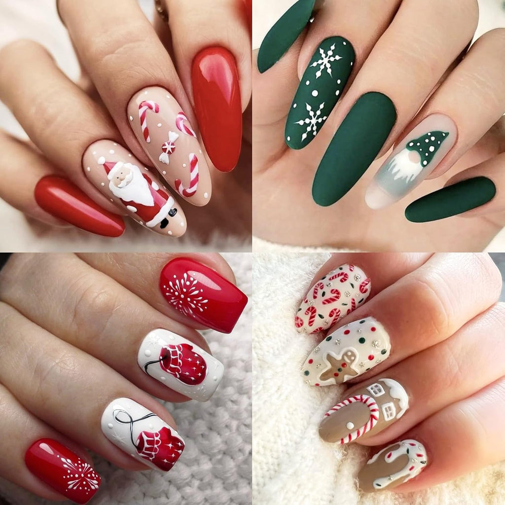 IDDFEVE Christmas Nail Art Stickers, Self-Adhesive Green Santa Hat Snowflake Elk Xmas Tree Design for Holiday Nail Decals, Pegatinas Uñas Navidad DIY Decorations (6 Sheets)