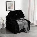 Folding Sofa Bed, Flannel Futon Couch Bed With Pillow And Blanket, Convertible Sleeper Chair For Small Space Apartment Guest Room, Black