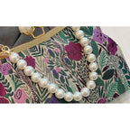 Vintage Embroidered Flower Handbag Retro Pearl Chain Crossbody Bag Clutch Kiss Lock Top Handle Shoulder Purse Wallet 2026