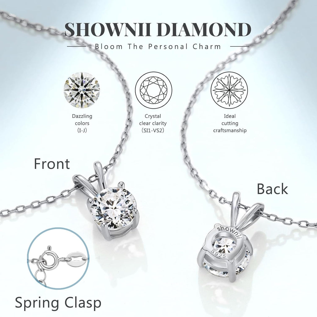 shownii Diamond Necklace Certified LAB GROWN Round Diamond Solitaire Necklaces for Women 0.5-1CT 14K Gold Plated Sterling Silver 4 Prong Solitaire Pendant Jewelry (I-J Color, SI1-VS2 Clarity)
