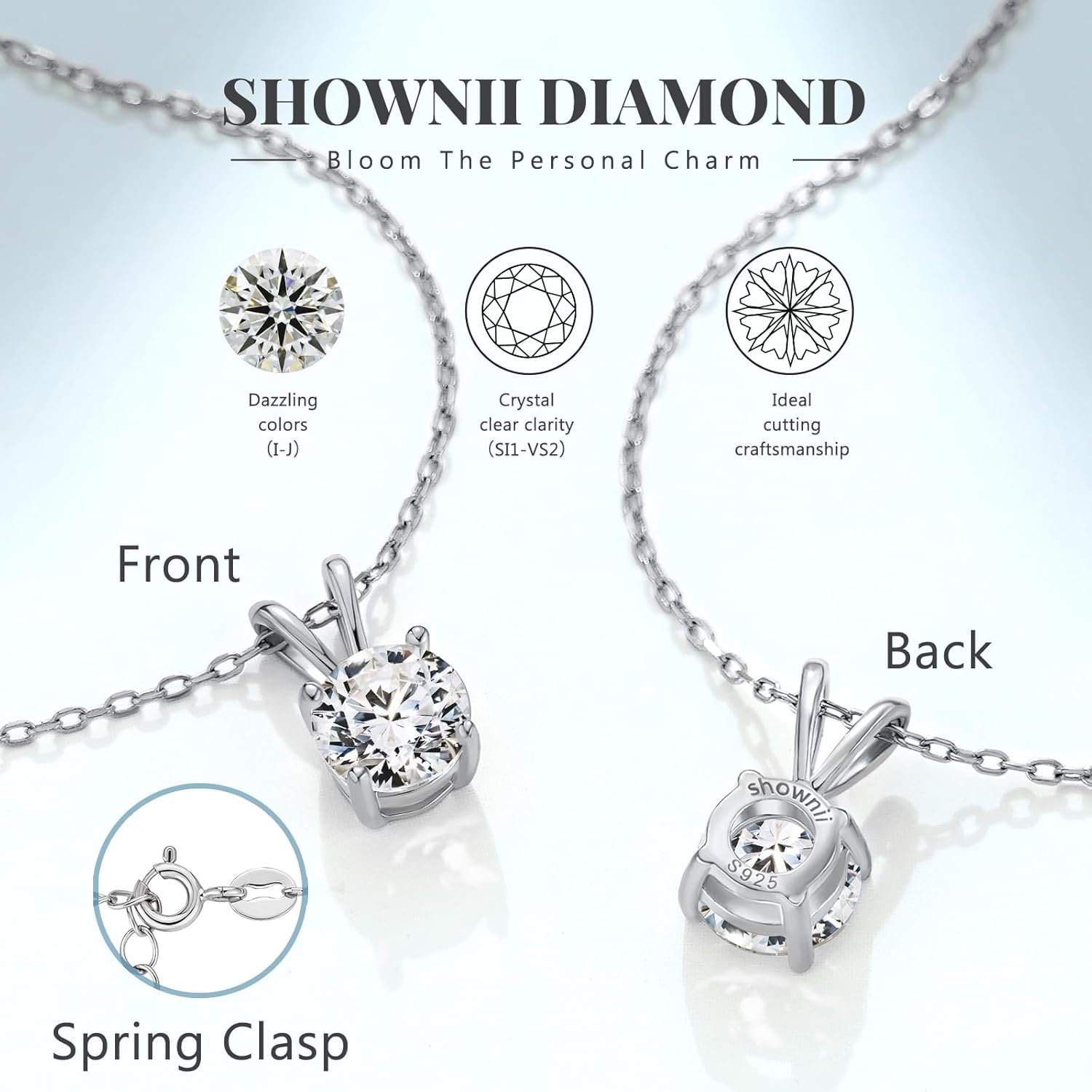 shownii Diamond Necklace Certified LAB GROWN Round Diamond Solitaire Necklaces for Women 0.5-1CT 14K Gold Plated Sterling Silver 4 Prong Solitaire Pendant Jewelry (I-J Color, SI1-VS2 Clarity)