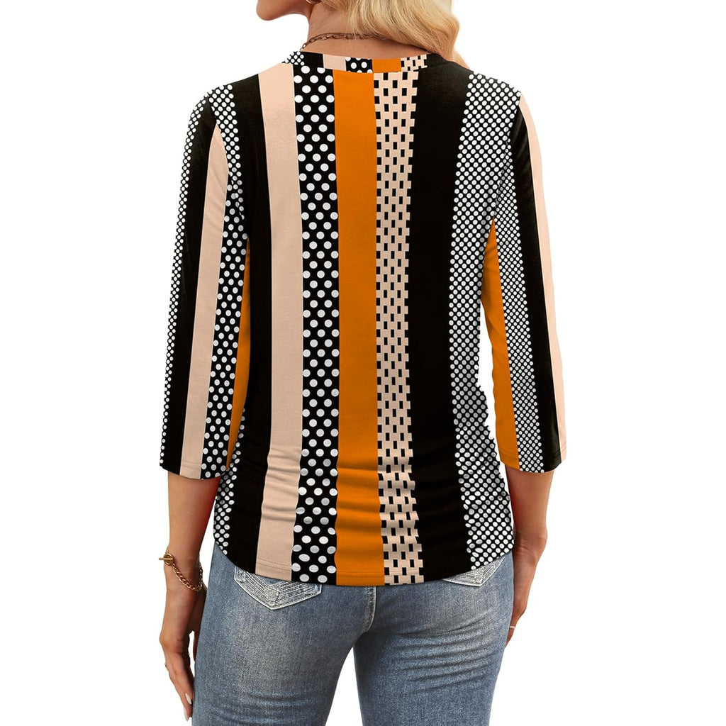 Wiholl Womens 3/4 Length Sleeve Tops Crewneck Ruched Summer Shirts 2026 Business Casual Outfits Blouses Spring Clothes