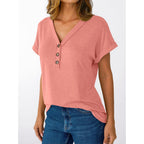AUTOMET Short Sleeve V Neck T Shirts Womens Summer Business Casual Dressy Tops 2026 Henley Loose Fit Basic Spring Outfit