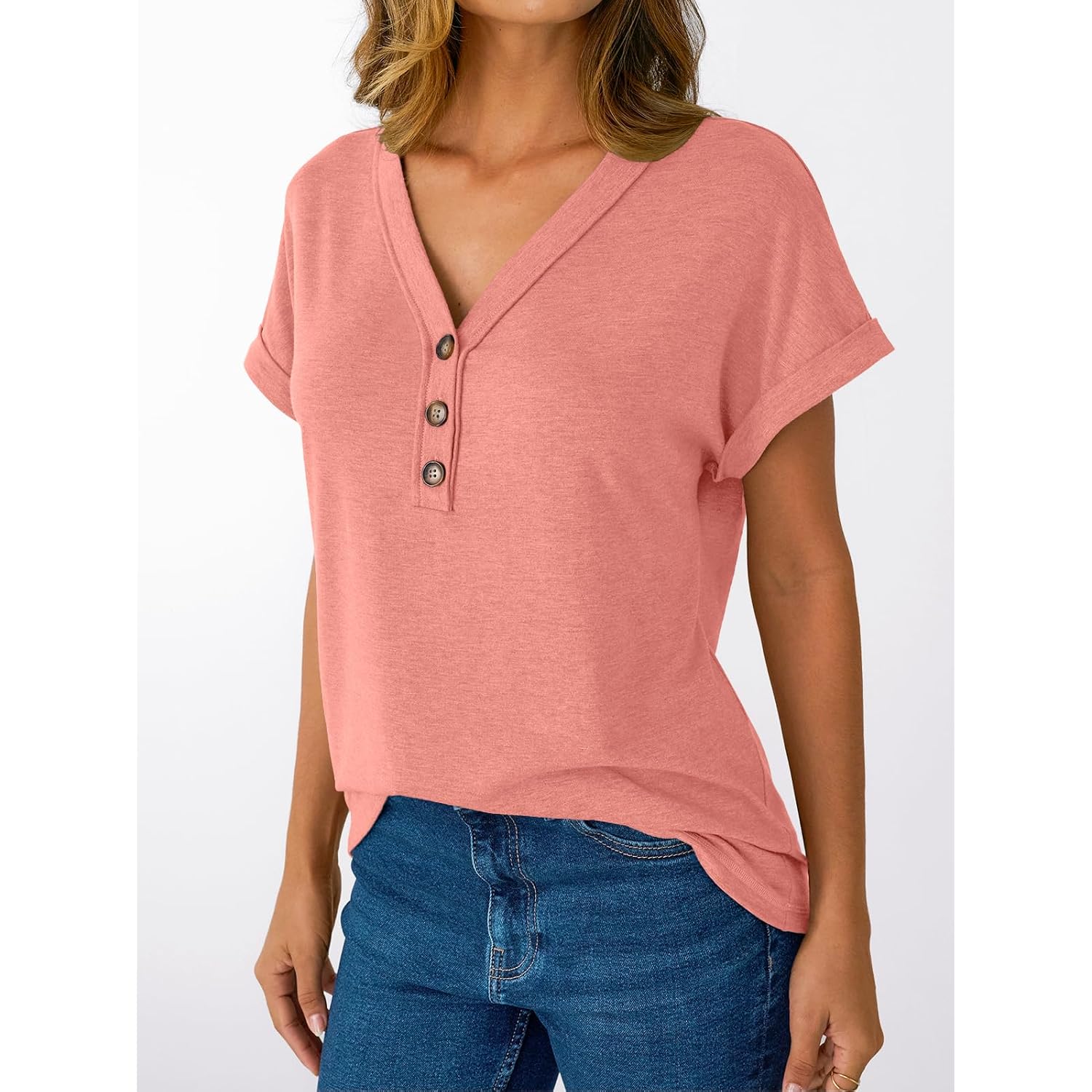 AUTOMET Short Sleeve V Neck T Shirts Womens Summer Business Casual Dressy Tops 2026 Henley Loose Fit Basic Spring Outfit
