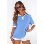 Summer Short Sleeve Polo Shirts for Women Collared V Neck Work Dressy Tops Knit Loose Business Casual Outfits