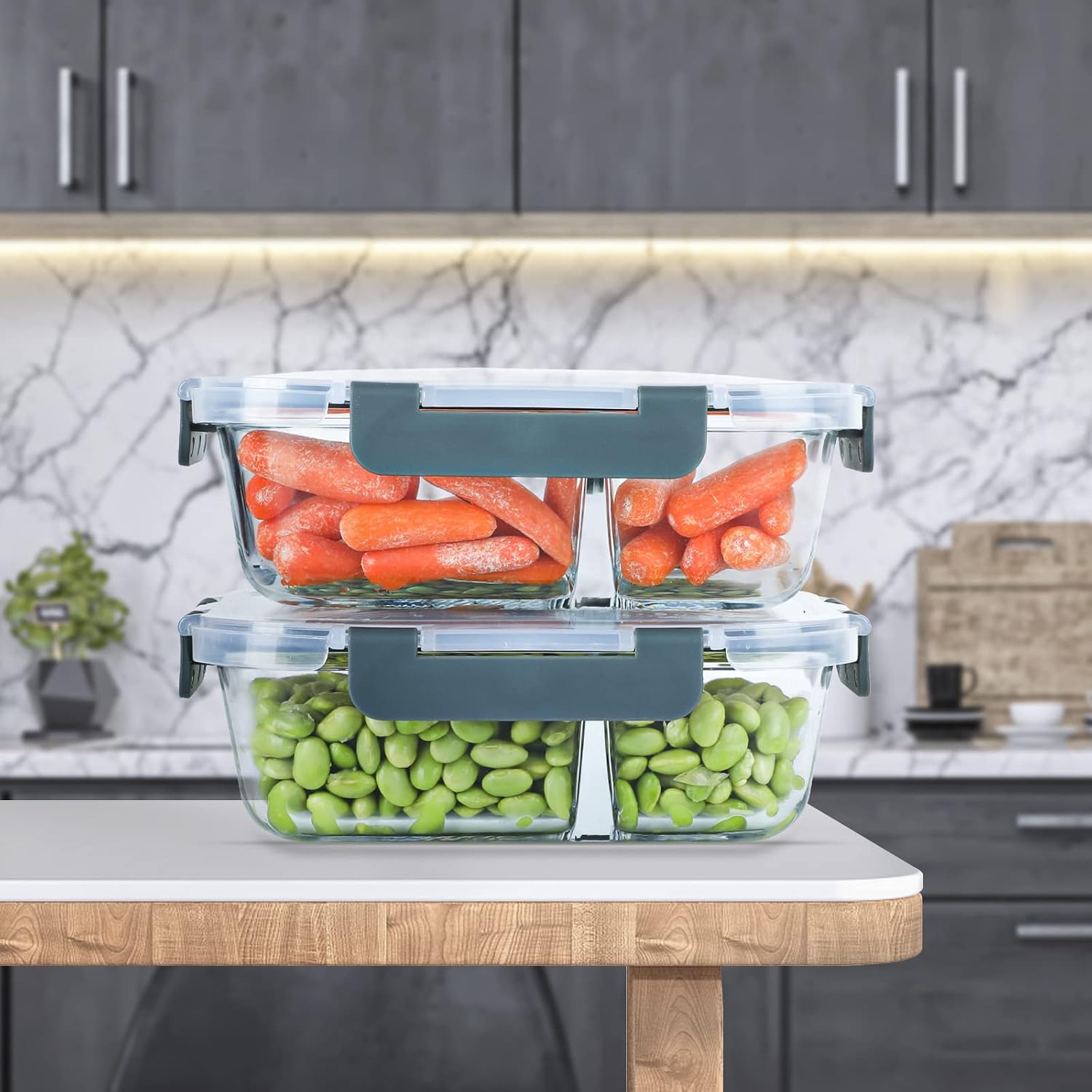 10 Packs 30Oz Glass Meal Prep Containers 2 Compartments,Glass Food Storage Containers With Lids,Airtight Lunch Bento Boxes,Microwave,Oven,Freezer And Dishwasher Safe