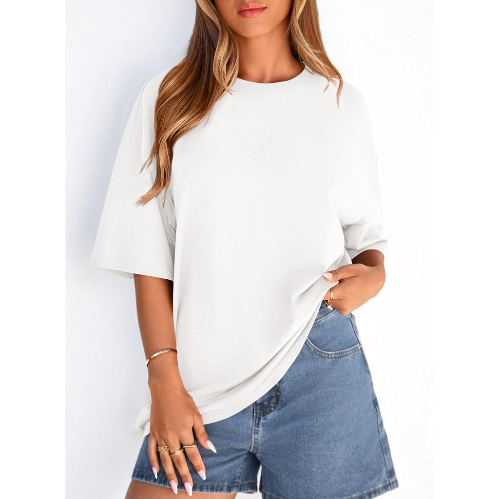 Womens 2026 Spring Going Out Tops Casual Short Sleeve Crewneck Loose Fit Basic Oversized T Shirts Summer Outfits