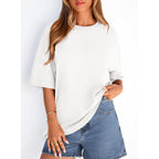 Womens 2026 Spring Going Out Tops Casual Short Sleeve Crewneck Loose Fit Basic Oversized T Shirts Summer Outfits