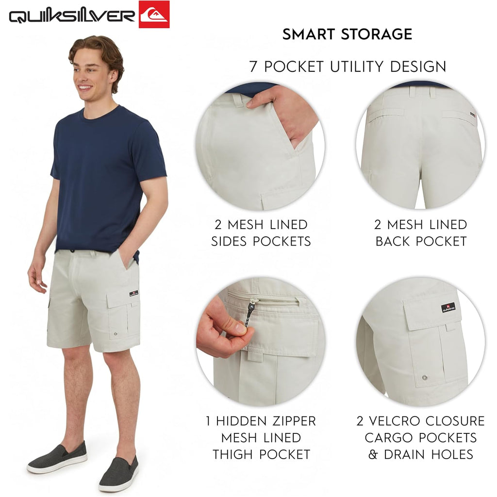 Quiksilver Men'S Regular Fit Fixed Waist Water Friendly Active Hybrid Cargo Shorts (32-42