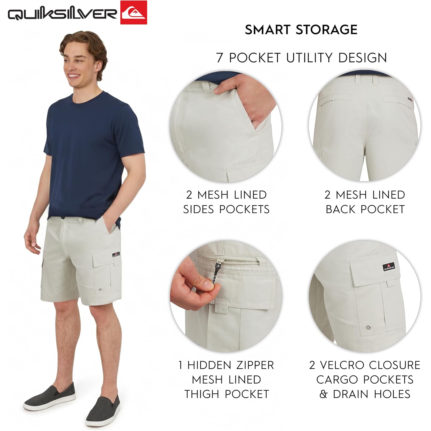Quiksilver Men'S Regular Fit Fixed Waist Water Friendly Active Hybrid Cargo Shorts (32-42