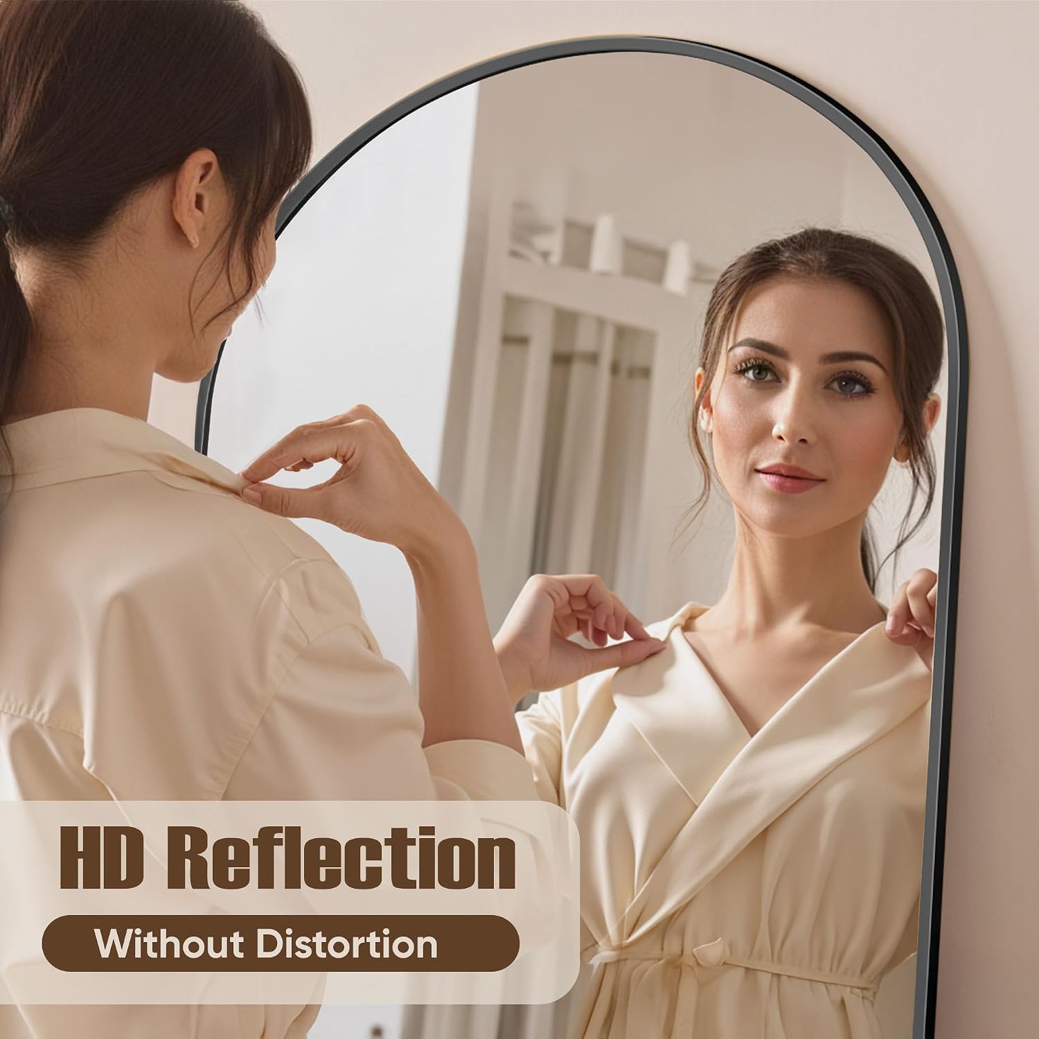 Full Length Mirror, 81"X41" Arched Full Body Mirror, Oversized Floor Mirrors, Leaning Free Standing Mirrors, Hanging Mounted Large Mirrors For Bedroom Dressing Room, Cloakroom, Black