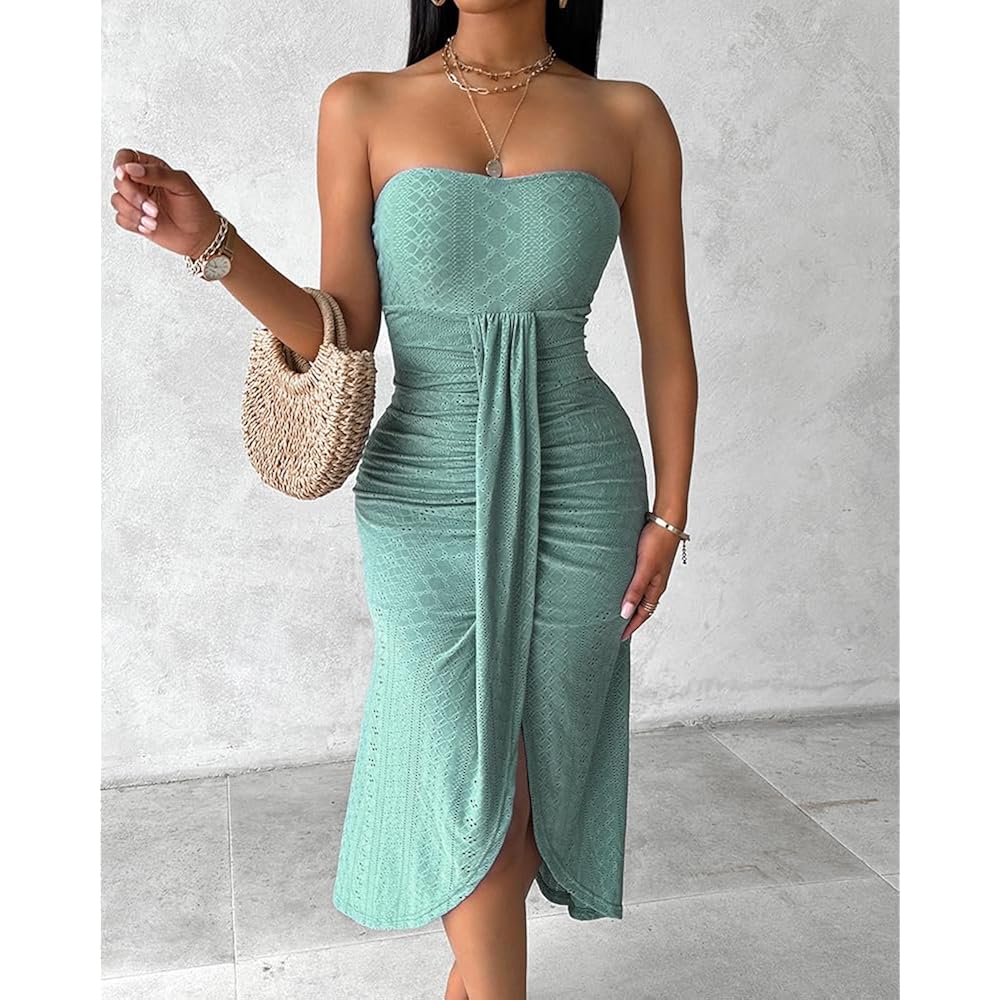 Chicme Women'S Strapless Maxi Bodycon Dresses Wrap Asymmetrical Beach Maxi Long Dress Beach Sunset Dress
