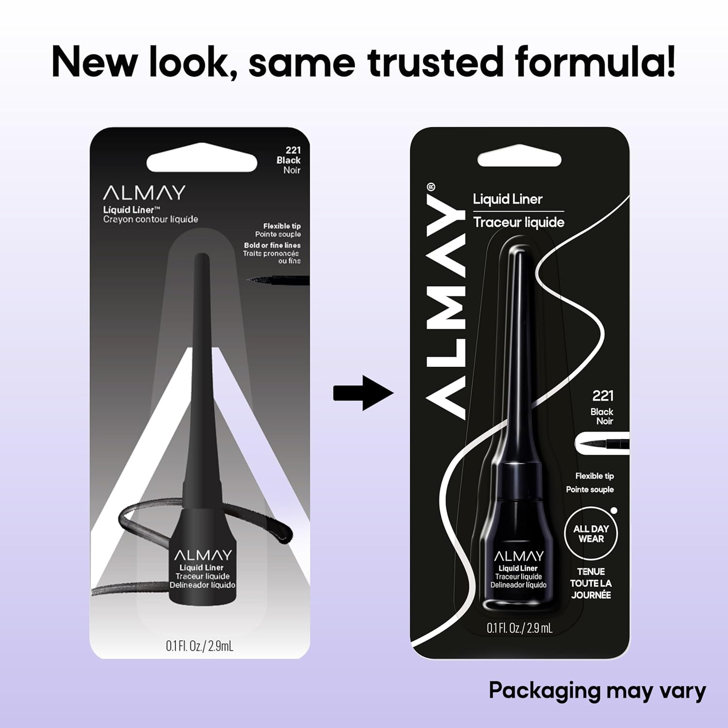 Almay Liquid Eyeliner, Waterproof, Fade-Proof Eye Makeup, Easy-to-Apply Liner Brush (Packaging May Vary), 221 Black