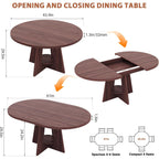 Extendable Dining Table, Round Kitchen Dining Room Dinner Table With For 4 6 8 People, Space Saving Modern Oval Expandale Furniture With Storage And Pedestal For Kitchen Living Room (Brown)