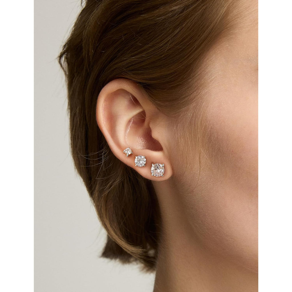 6 Pairs Stud Earrings Set, Hypoallergenic Cubic Zirconia 316L Earrings Stainless Steel CZ Earrings 3-8mm (Steel color)