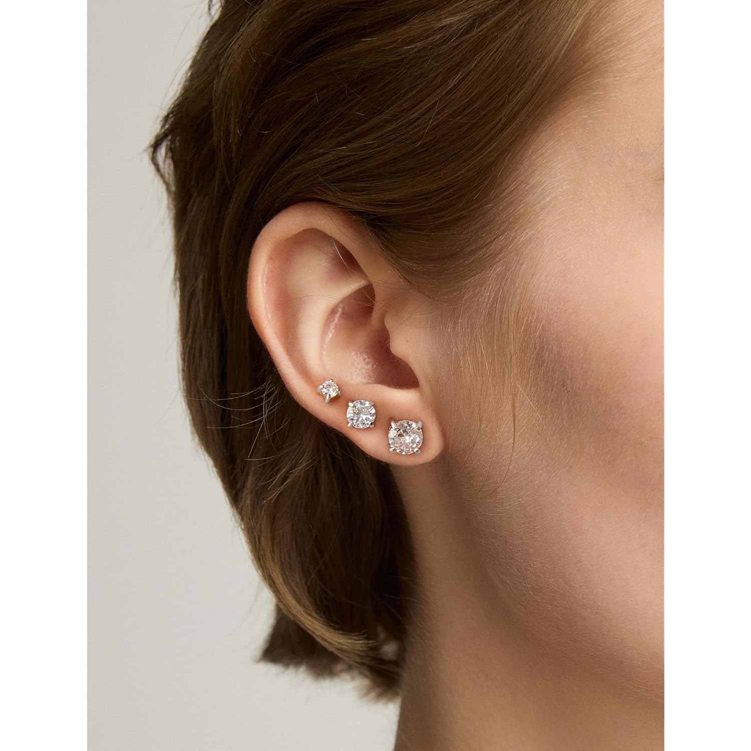 6 Pairs Stud Earrings Set, Hypoallergenic Cubic Zirconia 316L Earrings Stainless Steel CZ Earrings 3-8mm (Steel color)