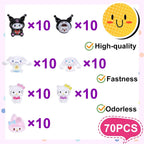 70Pcs Kawaii Nail Charms, 3D Cute Cartoon Nail Art Decorations, Resin Flatback Charms for Acrylic Nails DIY Crafts, 7 Styles with Storage Box