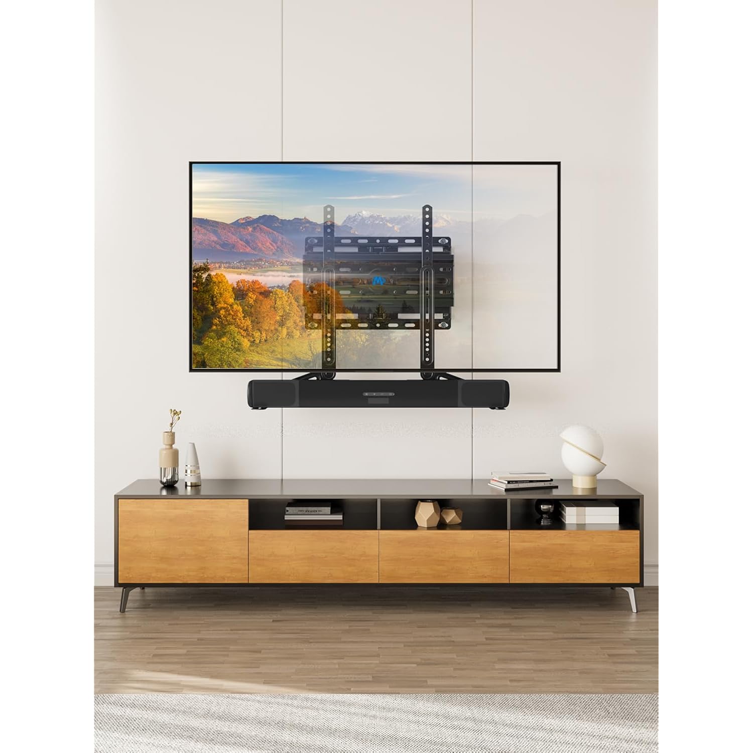 Mounting Dream Soundbar Mount Bracket for Mounting Above or Under TV Fits Most of Sound Bars Up to 15 Lbs, with Detachable Long Extension Plates MD5420