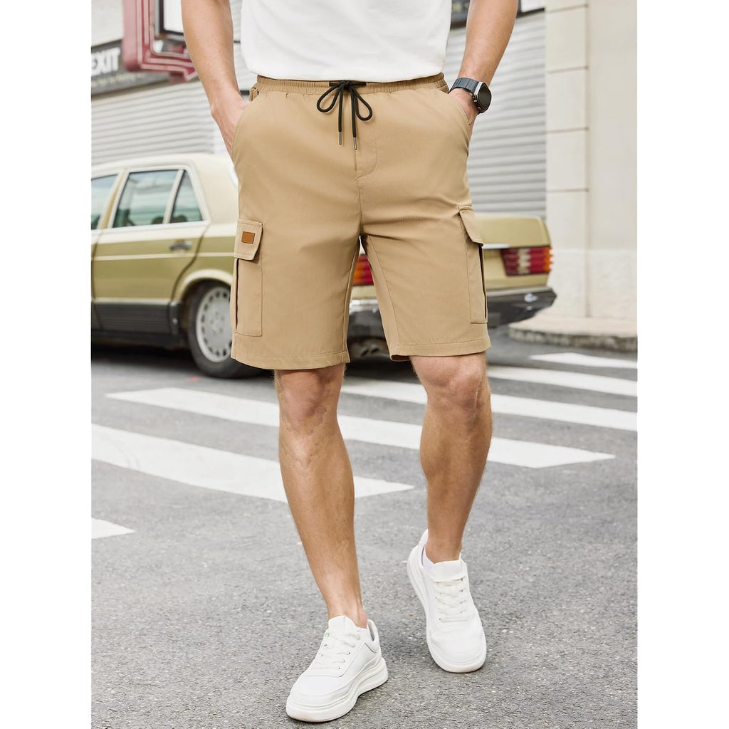 Plepan Men'S Casual Cargo Shorts Classic Stretch Waist Drawstring Outdoor Work Shorts With 6 Pockets