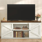 Vasagle Farmhouse Tv Stand For Tvs Up To 65 Inches, Entertainment Center With Storage Cabinets And Sliding Barn Doors, Media Console Table For Living Room, Rustic White And Honey Brown Ultv535W01